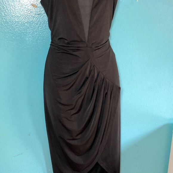 Bless'ed are the Meek Black Mya Dress Size 2 Sheer V-Neck Slim Sheath 33" Bust - Picture 11 of 16
